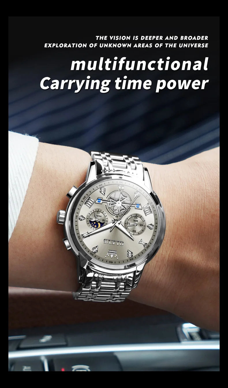 Gold Otto OLEVS Men's Classic Chronograph Moon Phase Quartz Wristwatch – Waterproof Luxury