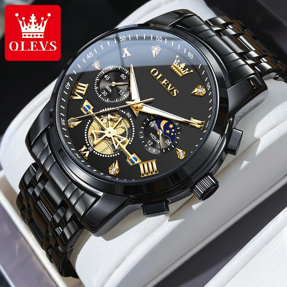 Gold Otto OLEVS Men's Classic Chronograph Moon Phase Quartz Wristwatch – Waterproof Luxury