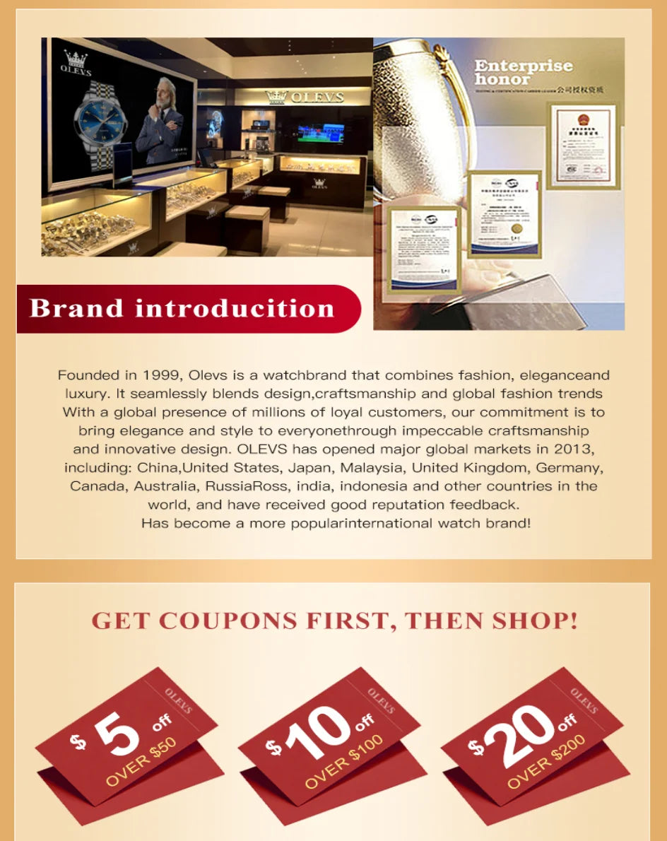 Gold Otto OLEVS Men's Classic Chronograph Moon Phase Quartz Wristwatch – Waterproof Luxury