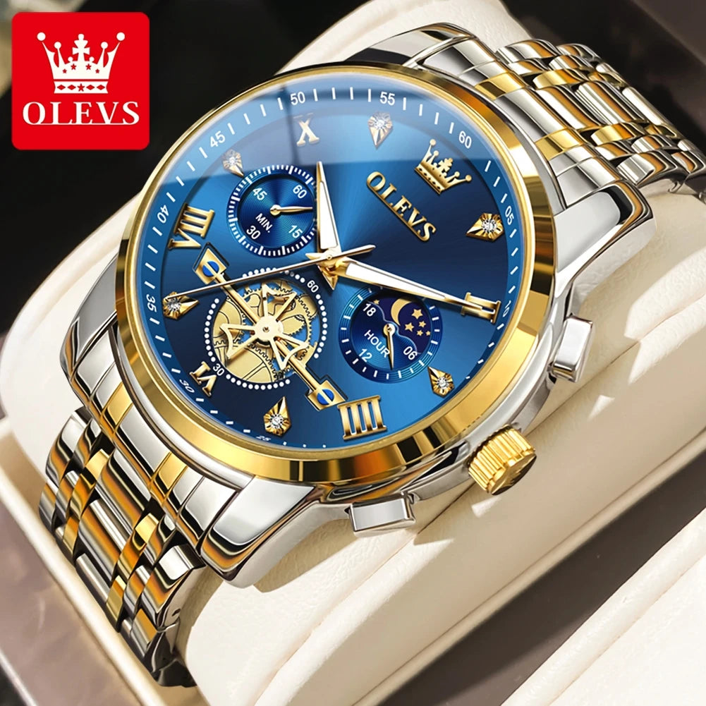 Gold Otto OLEVS Men's Classic Chronograph Moon Phase Quartz Wristwatch – Waterproof Luxury