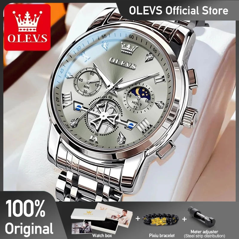 Gold Otto OLEVS Men's Classic Chronograph Moon Phase Quartz Wristwatch – Waterproof Luxury
