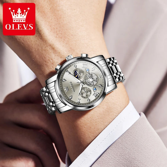 Gold Otto OLEVS Men's Classic Chronograph Moon Phase Quartz Wristwatch – Waterproof Luxury